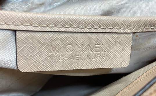 Michael Kors Saffiano Leather Frame Out Zip Top Shoulder Bag Beige image number 6