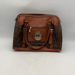 Michael Kors Womens Brown Tan Leather Monogram Double Handle Shoulder Bag