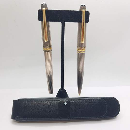 Montblanc Meisterstuck Sterling Pen & Pencil Set W/Gold Tone Trim & Case 74.3g image number 1