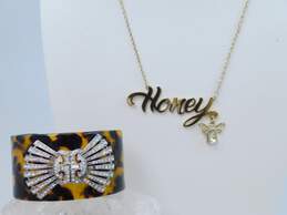 Designer J Crew & Betsey Johnson Rhinestone Cuff Bracelet & Honey Necklace 39.4g alternative image