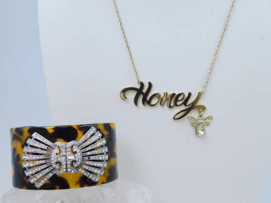 Designer J Crew & Betsey Johnson Rhinestone Cuff Bracelet & Honey Necklace 39.4g image number 2
