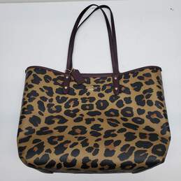 Coach Brown Leather Leopard Print City Tote Bag