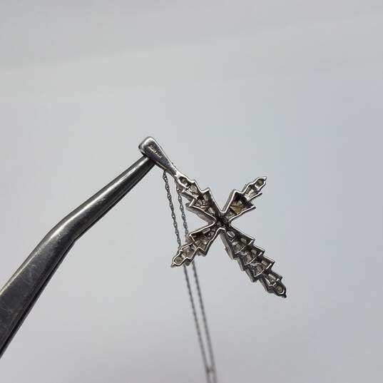SUN 14k White Gold Baguette Diamond Cross Pendant Necklace 2.7g image number 6
