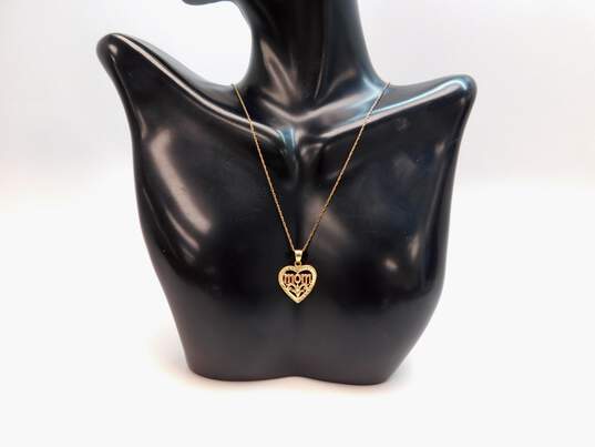 14K Yellow & Rose Gold Mom Heart Pendant Necklace 2.1g image number 1
