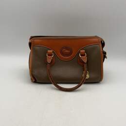 Dooney & Bourke Womens Brown Tan Leather Logo Charm To Handle Handbag