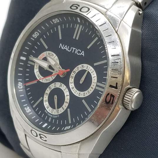 Men's Nautica 40mm WR 100M Chronograph Round Silver Tone Stainless Steel Watch image number 3