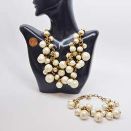 Stella & Dot Faux Pearl Cluster Necklace & Gold Tone Bracelet 229.6g alternative image