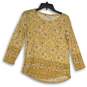 Lucky Brand Womens Yellow Brown Floral Long Sleeve Pullover Blouse Top Size S image number 1