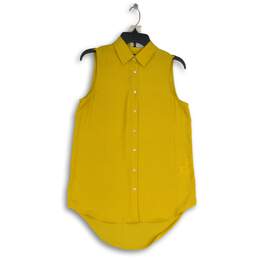 Rachel Zoe Womens Yellow Sleeveless Spread Collar Classic Button-Up Shirt Size S
