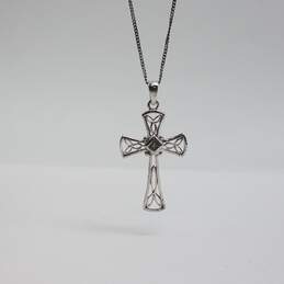 Sterling Silver Diamond Pendant Cross 19 Inch Necklace w/Box 34g