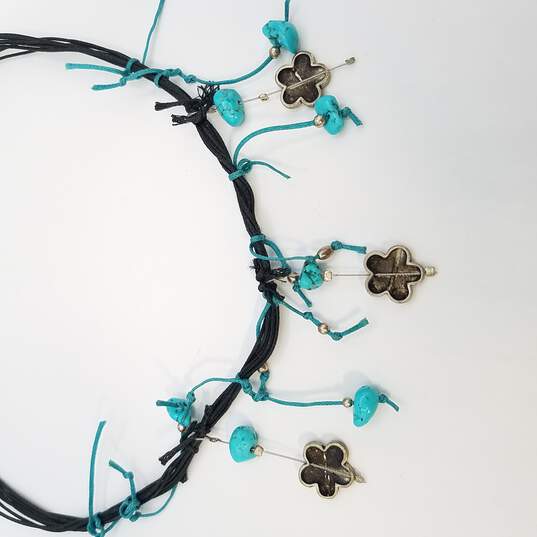 Sterling Silver Turquoise Nugget - Nyloau Metal Multi Strawd 16 1/4 Choker / Necklace 14.1g image number 4