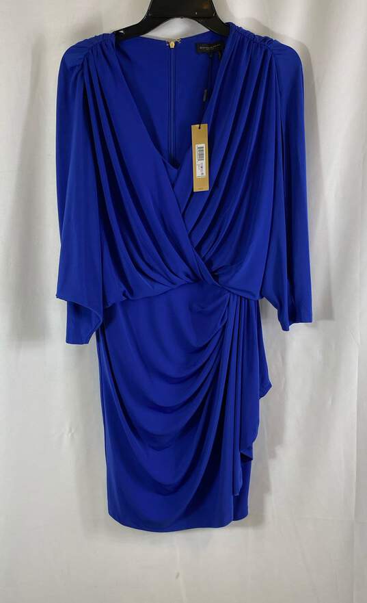 NWT Donna Karan Womens Blue Surplice Neck 3/4 Sleeve Back Zip Wrap Dress Size 6 image number 1