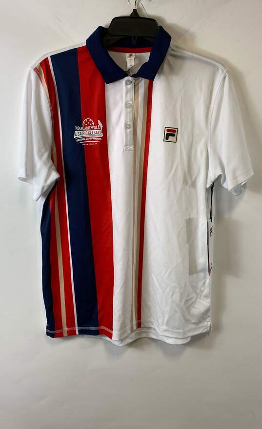 NWT Fila Mens Red Blue Striped Short Sleeve Tennis Active Polo Shirt Size Medium image number 1