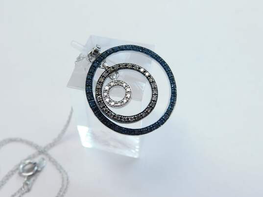 10K White Gold Blue Brown & White Diamond Accent Concentric Circle Necklace 3.1g image number 3