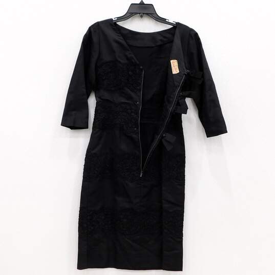 VTG 1950s Paul Parnes Women's Black Lace Crepe Cocktail Dress w/ Bows Back Detail image number 3