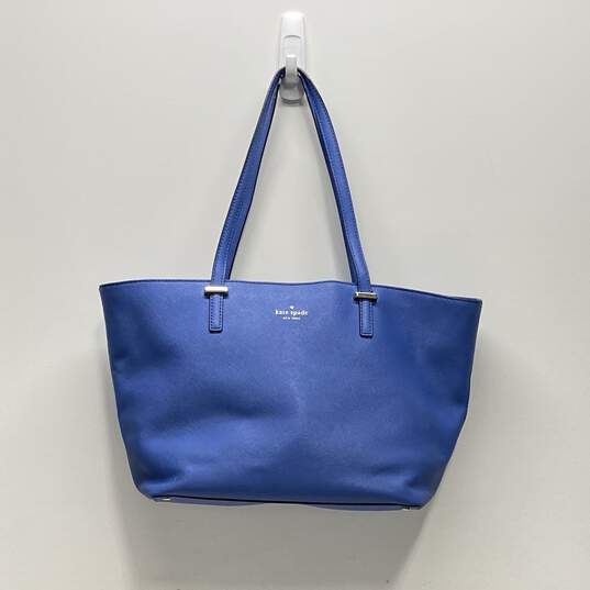 Kate Spade Blue Leather Shopper Tote Bag image number 1