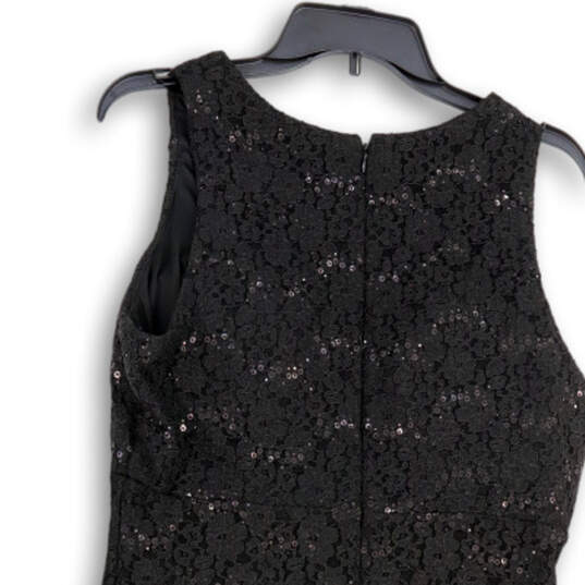 Womens Black Sleeveless Lace V-Neck Back Zip Short Sheath Dress Size 12 image number 4