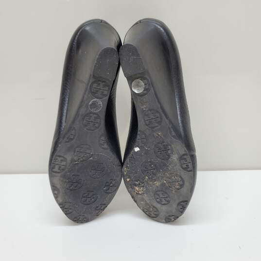 Tory Burch Peep Toe Black Leather Wedges Women's 5 image number 6