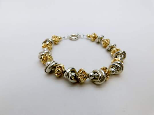 Unique 925 Sterling Silver Vermeil Two Toned Textured Beaded Bracelet 31.6g image number 1