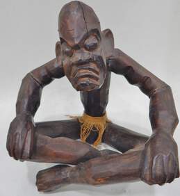 Hand Carved Wood Figural Sculpture Of Cross Legged Man