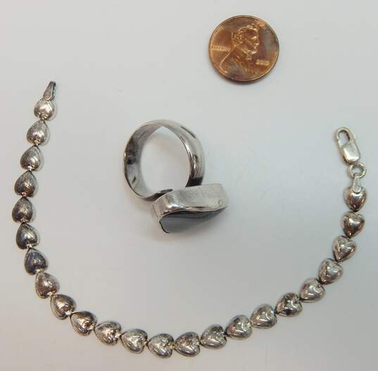 925 Chunky Hematite Ring & Heart Linked Bracelet 21.0g image number 7