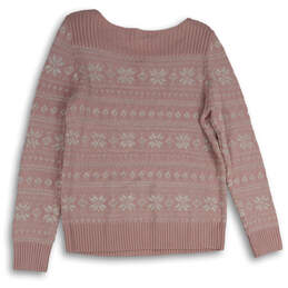 NWT Womens Pink Fair Isle Round Neck Long Sleeve Pullover Sweater Size L alternative image