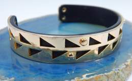 Stella & Dot Addison Gold Tone & Black Leather Cuff Bracelet 17.2g alternative image