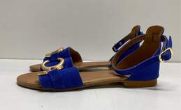 Giovanni Adami Blue Suede Ankle Strap Sandals Flats Shoes Size 37