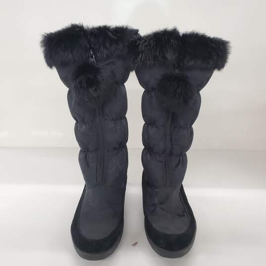 Coach Women's Theona Black Signature Jacquard Rabbit Fur Winter Boots Size 8B image number 2