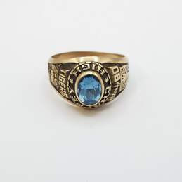 10K Gold Blue Gemstone 1980 Chaffey High School Sz 8 1/4 Ring 6.6g