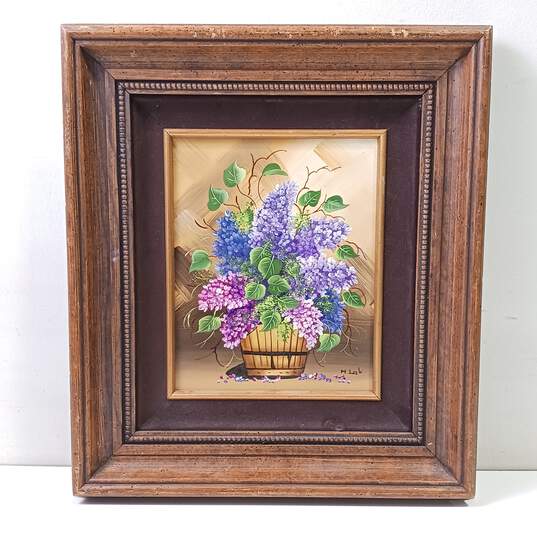 Painting of Grape Vine In Basket Signed By M.Lak In Wooden Frame image number 1