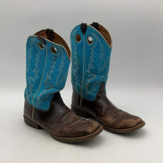 Justin Mens 377JR Brown Blue Leather Pull On Cowboy Western Boots Size 5D image number 3