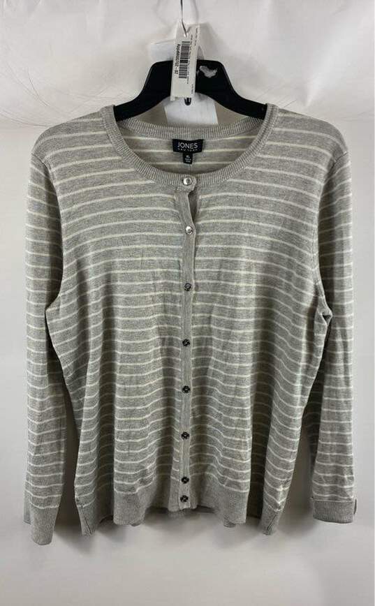 NWT Jones New York Womens Light Gray Ivory Striped Cardigan Sweater Size XL image number 1