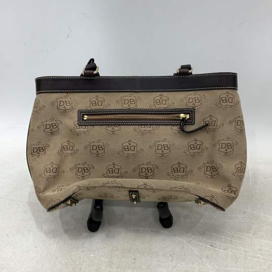 Dooney & Bourke Womens Tote Bag Purse Monogram Outer Pocket Zipper Brown Tan image number 3