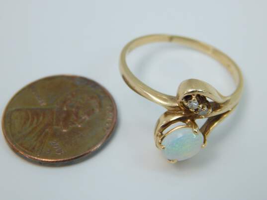10K Yellow Gold Oval Opal 0.04 CTTW Diamond Freeform Ring 3.2g image number 5