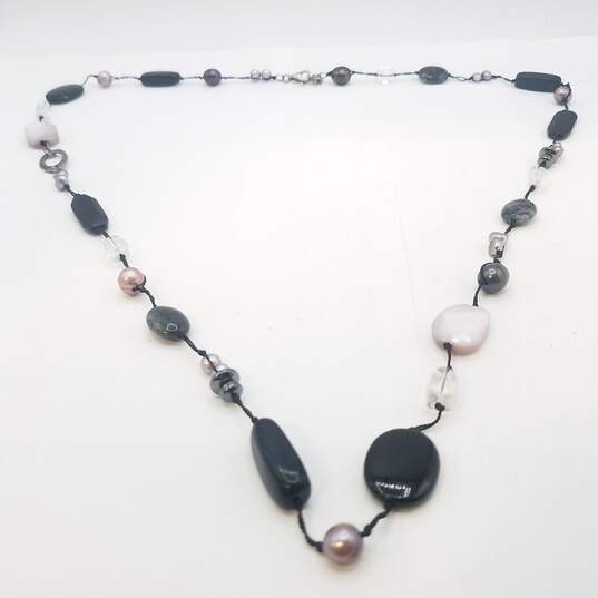 Silrada Sterling Silver Black Hematite Pearl Chalcedony 35 In Necklace 48.0g image number 1