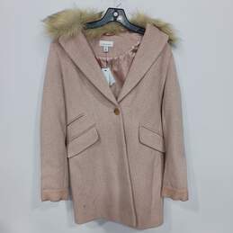 Topshop Faux Fur Collar Pink Pea Coat Style Jacket Size 2