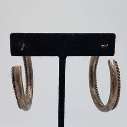 Sterling Silver Ribbed Edge Semi Hoop Post Earrings 15.7g alternative image