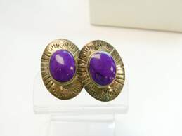 Taxco Mexico 925 Southwestern Faux Sugilite Cabochon Stamped Post Earrings