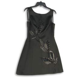 Kay Unger Womens Black Sleeveless Shimmer Leaf Back Zip A-Line Dress Size 8