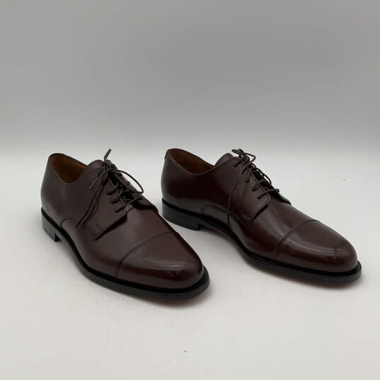 Mens 08004 Brown Leather Almond Toe Lace-Up Oxford Dress Shoes Size 10 D image number 4