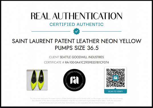 Saint Laurent Patent Leather Neon Yellow Pumps Size 36.5 AUTHENTICATED image number 7