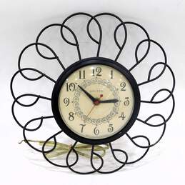 Vintage United Corp Black Wire Electric Wall Hanging Clock Parts or Repair