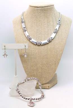 Brighton Breast Cancer Rhinestone Bracelet Scroll Necklace & Angel Earrings