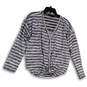 Womens Blue White Stripped Long Sleeves Button Front Blouse Top Size Medium image number 1