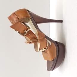 Michael Kors Women's Tan T-Strap Leather Platform Heels Size 5.5 alternative image