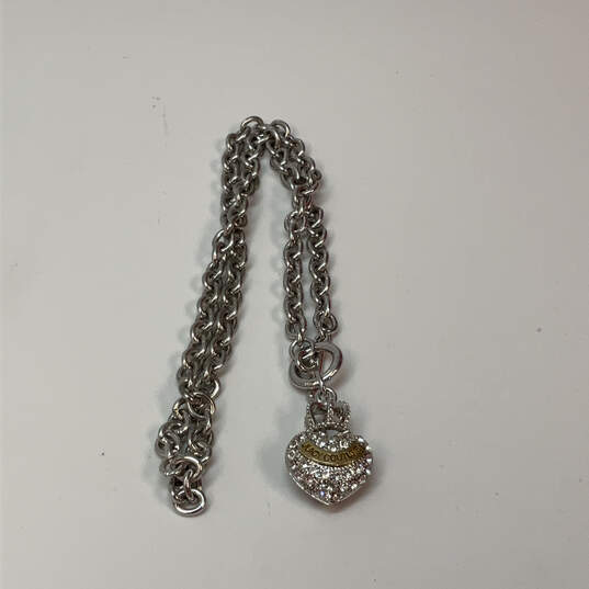 Designer Juicy Couture Silver-Tone Rhinestone Heart Shape Pendant Necklace image number 3