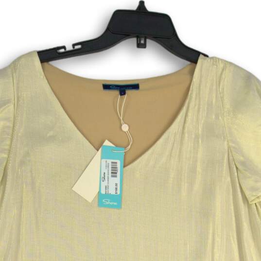 NWT Shore Womens Metallic Gold Cream Shimmer Short Sleeve Swing Mini Dress Sz S image number 3