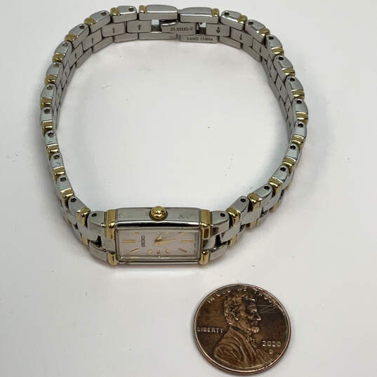 Designer Seiko V220-0AB0 Two-Tone Strap Rectangle Dial Analog Wristwatch image number 3