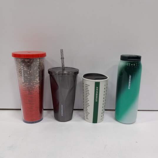 Bundle of 4 Assorted Starbucks Travel Tumblers with Straw image number 1